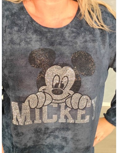 Glitrende Mickey-motiv på navy fløjlstrøje – TIPPY