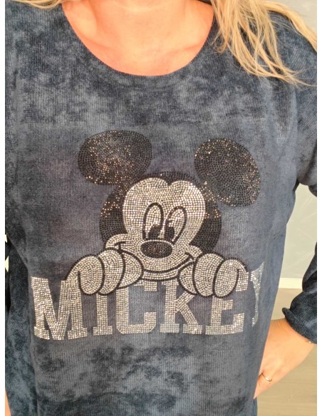 Glitrende Mickey-motiv på navy fløjlstrøje – TIPPY