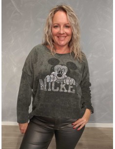 Armygrøn fløjlstrøje i viskose med Mickey-motiv – TIPPY Collection