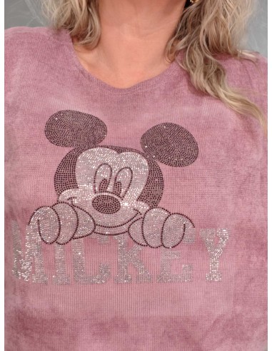 Glitrende Mickey-motiv på støvet rosa fløjlstrøje – TIPPY