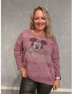 Støvet rosa fløjlstrøje i viskose med Mickey-motiv – TIPPY Collection