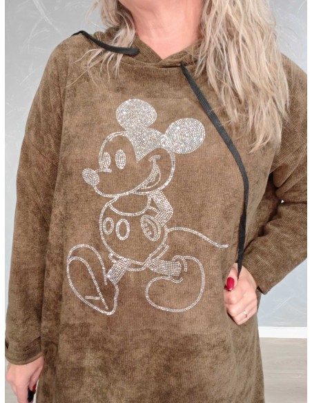 Mickey-motiv i similisten på mørkebrun sweattunika – TIPPY Italian Select