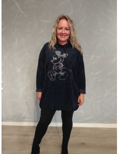 Navy sweattunika i fløjl med hætte og Mickey-motiv – TIPPY Italian Select