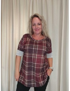Bordeaux ternet oversize bluse i viskose med kontrastfarvede ærmeopslag – Italian Select TIPPY
