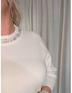 Hvid strikbluse i viskose, polyester og nylon med perlekrave og 3/4-ærmer – TIPPY Italian Select 2