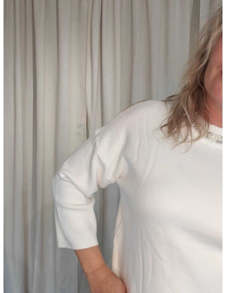 3/4 ærmer på hvid strikbluse – TIPPY