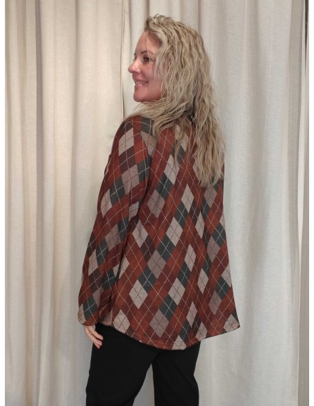 Bagside af brun/beige ternet bluse til kvinder – TIPPY