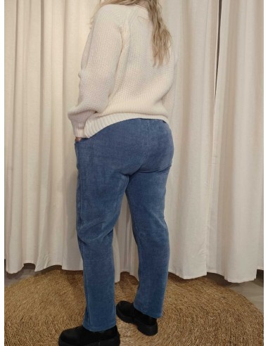 Bagside af jeans blå fløjlsbukser med vide ben til kvinder – TIPPY