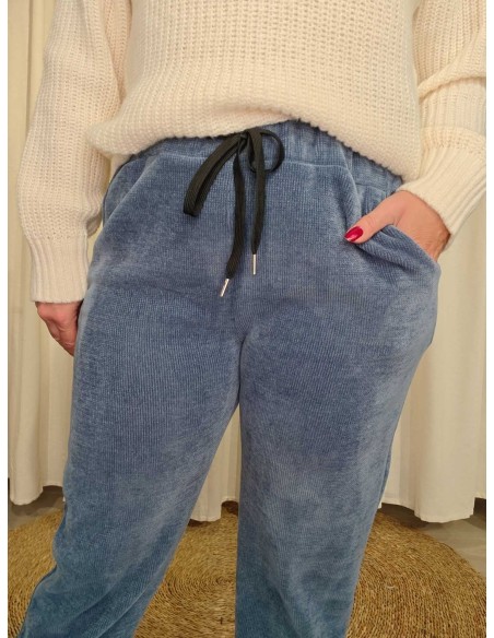 Snøre og lommer på jeans blå fløjlsbukser – TIPPY