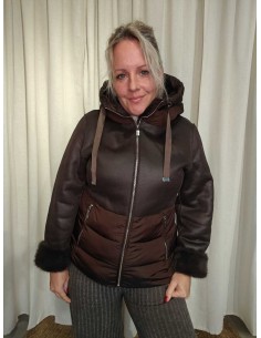 Mørkebrun jakke i polyester med pelsfoer og ruskindslook – Italian Select TIPPY