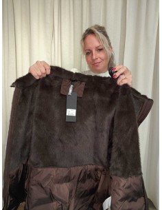 Mørkebrun jakke i polyester med pelsfoer og ruskindslook – Italian Select TIPPY 2
