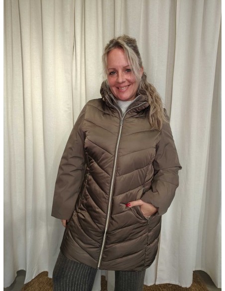 Brun dunjakke i polyester med aftagelig hætte og quiltet design – Italian Select TIPPY"