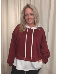 Bordeaux sweatbluse i viskose og polyester med hvid hætte og kontrastlag – TIPPY Collection