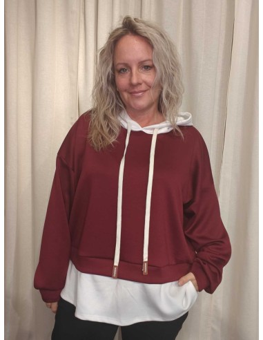 Bordeaux sweatbluse i viskose og polyester med hvid hætte og kontrastlag – TIPPY Collection