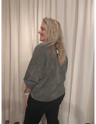 Bagside af grøn fløjlsbluse med glimmer til kvinder – TIPPY