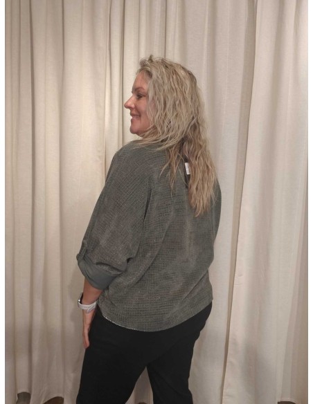 Bagside af grøn fløjlsbluse med glimmer til kvinder – TIPPY