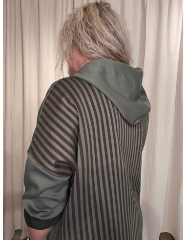 Bagside af grøn sweatbluse med lodret stribet ryg og hætte til kvinder – TIPPY