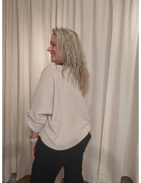Bagside af sand fløjlsbluse med glimmer til kvinder – TIPPY