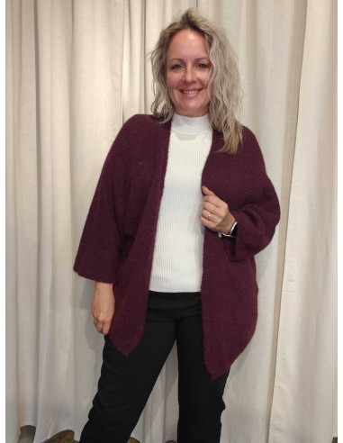 Lilla strikcardigan i polyesterblanding med uld, åben front og vide 3/4-ærmer – TIPPY Collection
