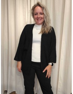 Sort strikcardigan i polyesterblanding med uld, åben front og vide 3/4-ærmer – TIPPY Collection