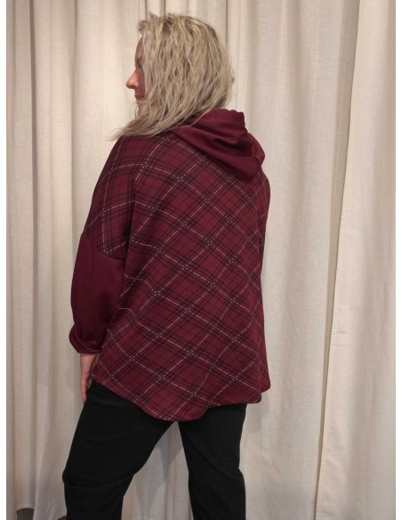 Bagside af bordeaux sweatbluse med ternet ryg og hætte til kvinder – TIPPY