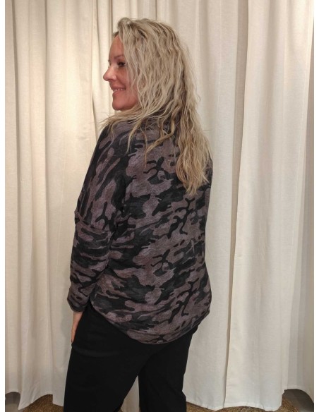 Bagside af taupe camouflagebluse til kvinder – TIPPY