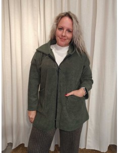 Grøn jakke i viskoseblanding med lynlås og hætte – TIPPY Collection