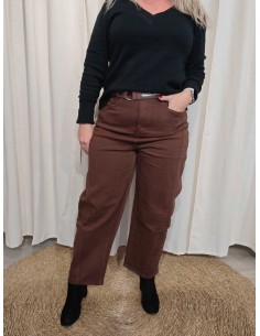 Brune ballonfit jeans i bomuldsblanding med høj talje og bælte – TIPPY Italian Select