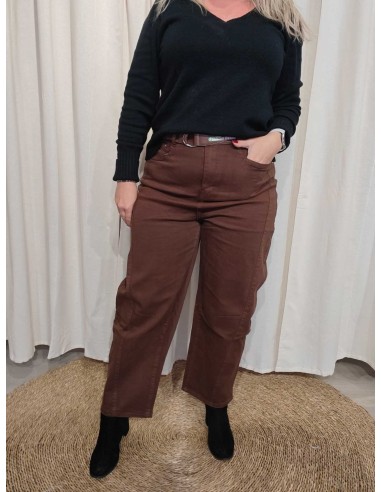 Brune ballonfit jeans i bomuldsblanding med høj talje og bælte – TIPPY Italian Select