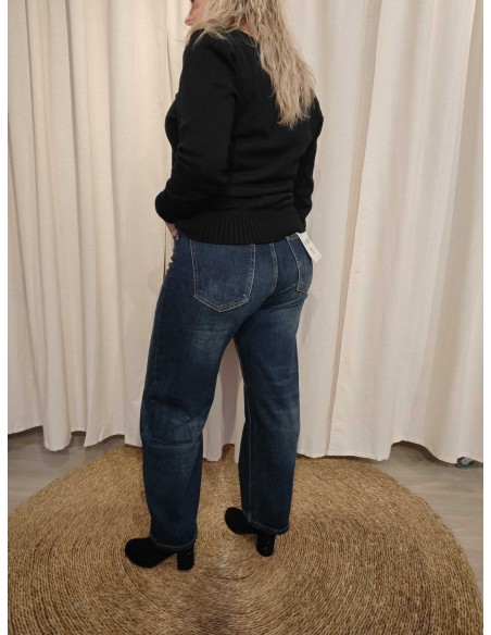 Bagside af blå wide leg jeans med baglommer – TIPPY