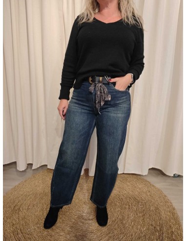 Blå wide leg jeans i bomuldsblanding med tørklædebælte og lommer – TIPPY Italian Select