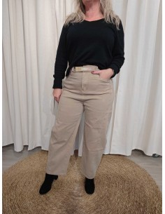Beige ballonfit jeans i bomuldsblanding med høj talje og bælte – TIPPY Italian Select