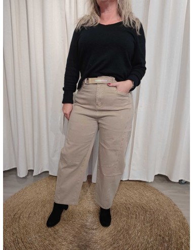 Beige ballonfit jeans i bomuldsblanding med høj talje og bælte – TIPPY Italian Select
