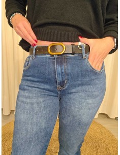 Blå straight leg jeans i bomuldsblanding med bælte og ekstra stretch – TIPPY Italian Select 2