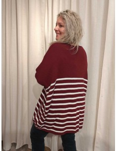 Bordeaux oversize strik i 100% akryl med striber og rund hals – TIPPY Italian Select 2