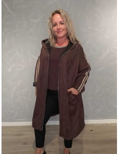 Brun lang cardigan i polyesterblanding med lynlås og hætte – TIPPY Italian Select
