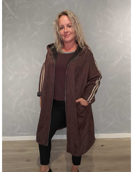 Brun lang cardigan i polyesterblanding med lynlås og hætte – TIPPY Italian Select