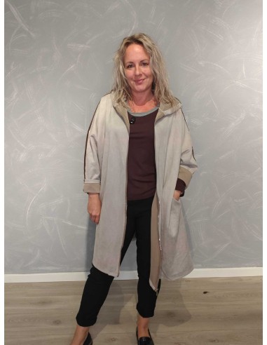 Sand lang cardigan i polyesterblanding med lynlås og hætte – TIPPY Italian Select