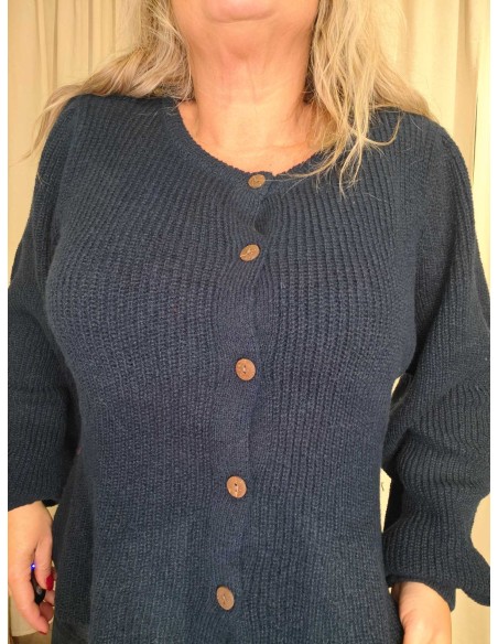 Knapper og rund hals på navyblå strikcardigan – TIPPY