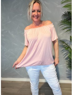 Rosa t-shirt med elastikkant i bund og hals, løs pasform og blødt fald - TIPPY 2