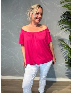 Pink t-shirt med elastikkant i bund og hals, løs pasform og blødt fald - TIPPY 2