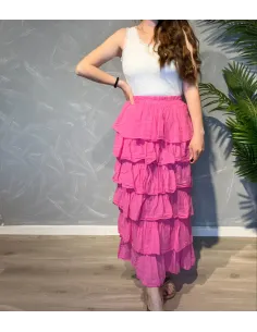 Pink maxi nederdel med lag til kvinder – TIPPY Collection