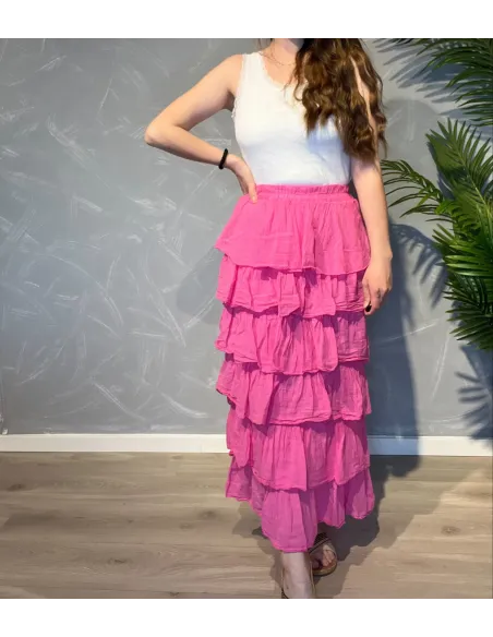 Pink maxi nederdel med lag til kvinder – TIPPY Collection