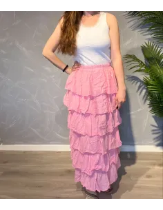 Lys rosa maxi nederdel med lag til kvinder – TIPPY Collection