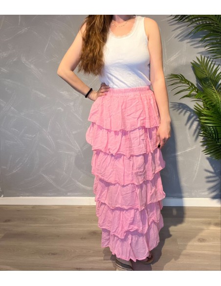 Lys rosa maxi nederdel med lag til kvinder – TIPPY Collection