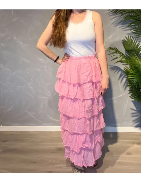 Lys rosa maxi nederdel med lag til kvinder – TIPPY Collection