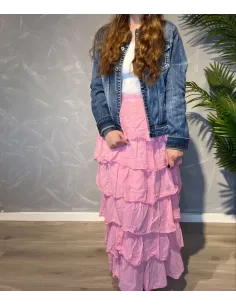 Lys rosa maxi nederdel med lag til kvinder – TIPPY Collection 2