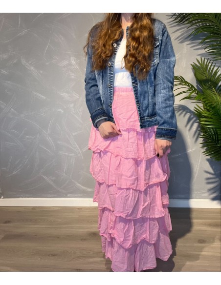 Lagdesign på lys rosa maxi nederdel – TIPPY
