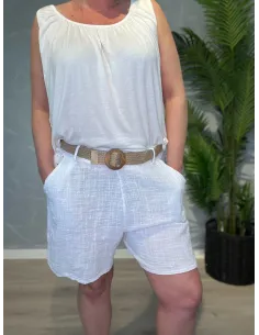Hvid bomulds shorts med bælte til kvinder – TIPPY Collection