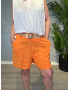 Orange bomulds shorts med bælte til kvinder – TIPPY Collection